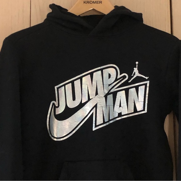 Jordan Jumpman + Nike Iridescent Logo Black Pullover Hoodie Big Boys L 12-13 Yrs - Picture 3 of 10